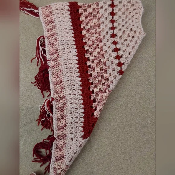 Crochet Poncho, Girl's size Large Pink and Red Colors Handmade Crochet Poncho - Picture 5 of 7